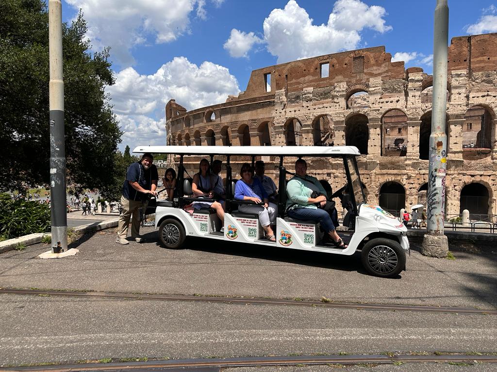 sharing tous in golf cart